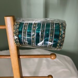 Chudiyaan/bracelets set green and silver size 2.6
